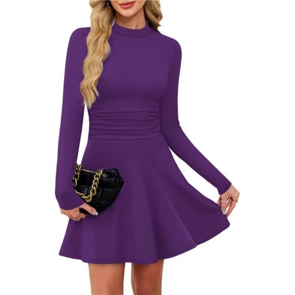 Long Sleeve Mini Dresses for Women Purple - Picture 3 of 5